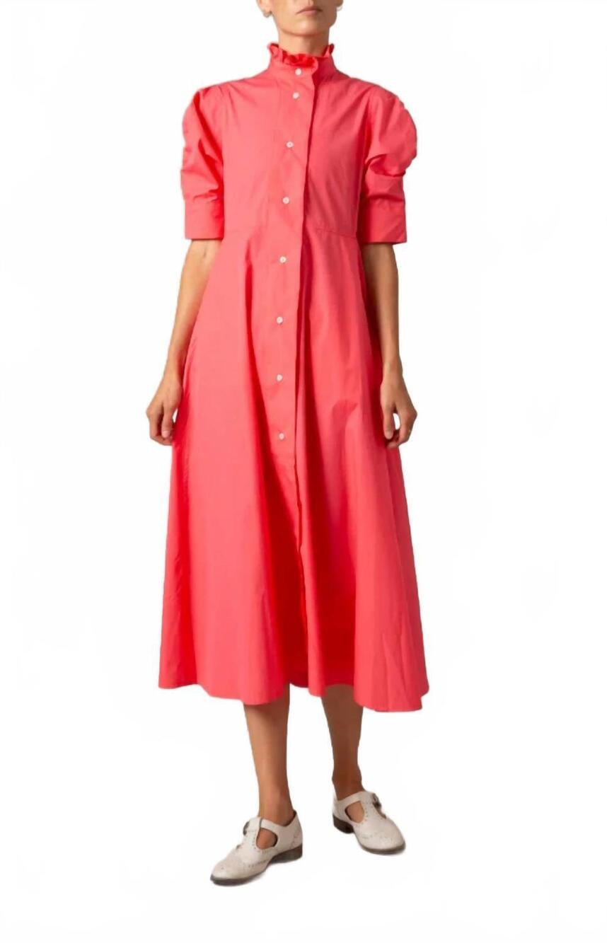 NEW THIERRY COLSON venetia plain poplin midi dress in watermelon